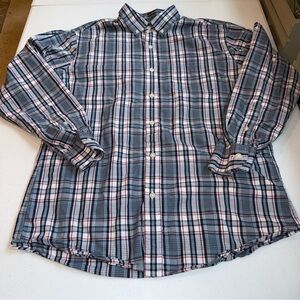 Eddie Bauer Men's Red White Blue Plaid Long Sleeve Button Down Shirt 100% Cotton